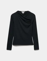 Draped Cowl Neck Going Out Top Black female