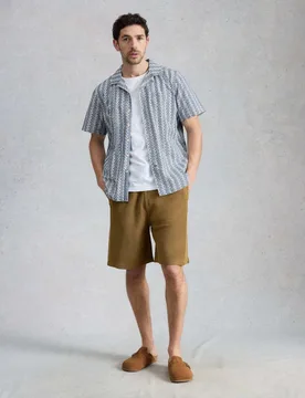 Pure Cotton Fish Print Short Sleeve Shirt Navy Mix male - White stuff - FashionsVida