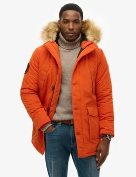 Superdry Herren Everest Parka mit Kapuze und Kunstfellbesatz Orange - Größe: S - 199.99 - FashionsVida