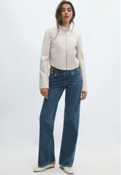 Cropped-Bikerjacke aus Kunstleder Ecru S
