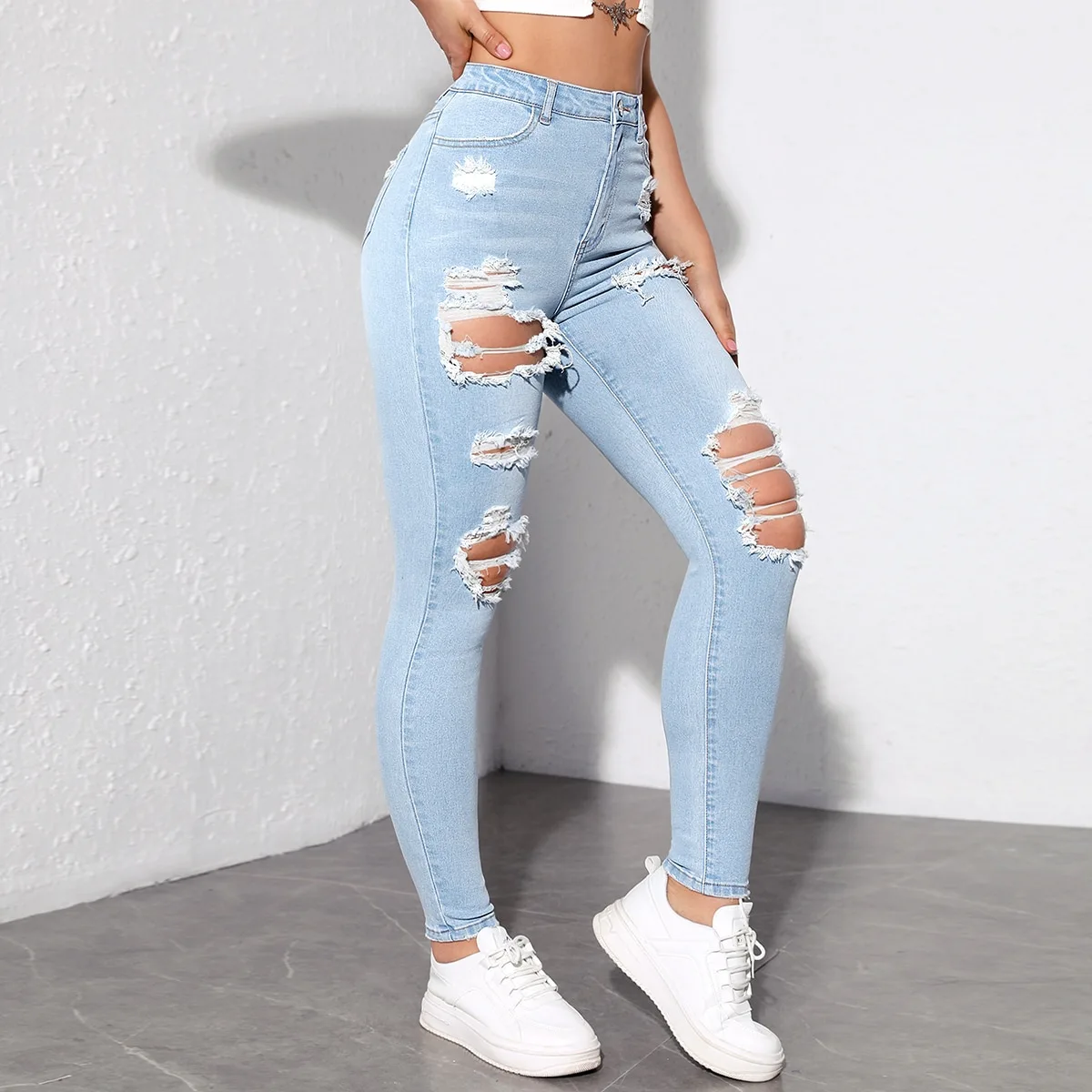 SHEIN Jeans pitillo rotos Y2k S - Shein - FashionsVida
