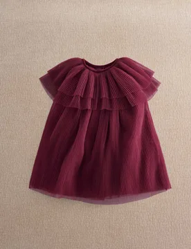 Tulle Pleated Cape Dress (3-36 Mths) Burgundy Female - Mamas & Papas - FashionsVida