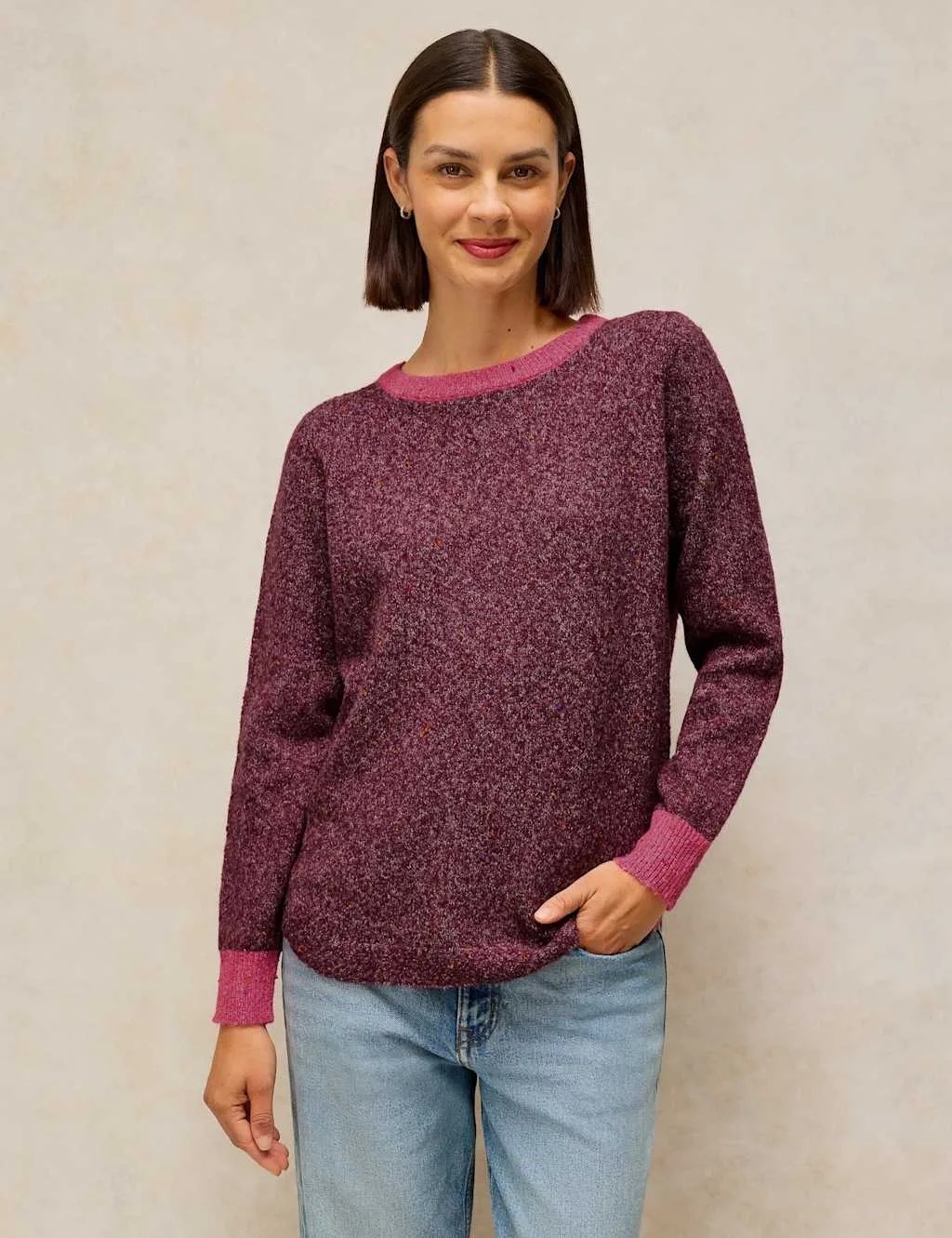 Nep Yarn Crew Neck Jumper Plum female - White stuff - FashionsVida