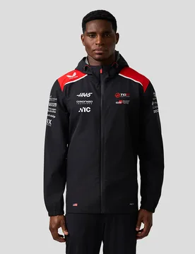 Official Haas Team Unisex Water Resistant Jacket CAVIAR / FLAME SCARLET 4XL unisex - Castore - FashionsVida