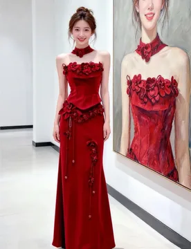 A new strapless dress for people in light luxurious and niche wine red color with toasting feel - Aliexpress - FashionsVida
