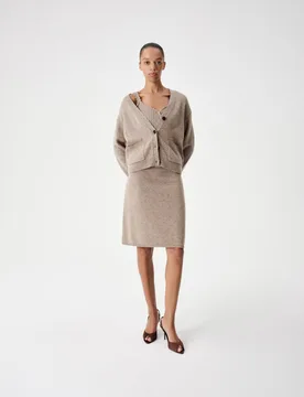 Wool Blend Textured V Neck Button Front Cardigan Neutral female - M&S - FashionsVida