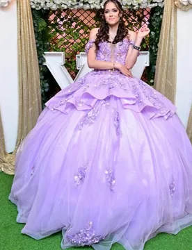 Lavender Quinceanera Dresses Off the Shoulder Crystal Flower Decal Lace Layering Long tail Vestido De 15 Quinceanera Customize - Aliexpress - FashionsVida