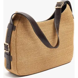 Bolso de hombro efecto rafia con cierre de cremallera en liso