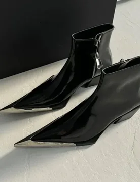 Sharp Metal Pointy Chelsea Short Boots for Women 2025 Autumn and Winter New Thick Heel Iron Pointed Toe Side Zipper Ankle Boots - Aliexpress - FashionsVida