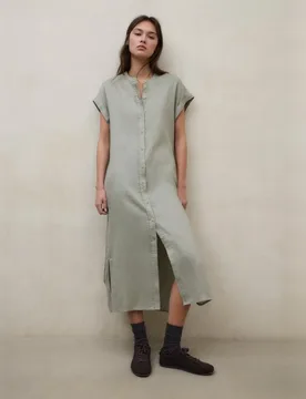 Vestido midi de lino con cuello mao - Ecoalf - FashionsVida