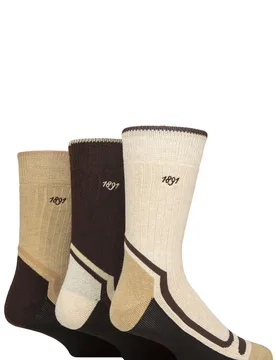 Mens 3 Pair Glenmuir Glencoe Cotton Boot Socks Brown / Beige 7-11 - Brown - Size: 7-11 Mens - SockShop - FashionsVida