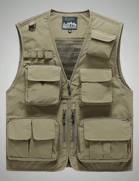 Chaleco de trabajo para exteriores con múltiples bolsillos para hombres, chaleco sin mangas con bolsillos compartimentados, para uso diario, deportes - Shein - FashionsVida