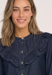 Langarm Denim Bluse mit Rüschen female Blau
