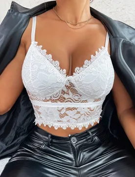 Top camisero corto de encaje guipur para ropa de fiesta de vacaciones L - Shein - FashionsVida