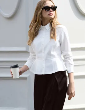 Pure Cotton Button Through Peplum Blouse White female - Baukjen - FashionsVida