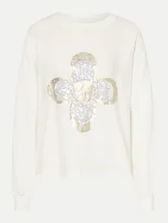Sweatshirt mit Leinenpatch Weiß S