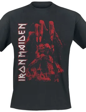 T-Shirt - Eddie Big Hand Red - S bis 5XL - für Männer - Größe L - schwarz - Lizenziertes Merchandise! - Männer - male - Iron Maiden - FashionsVida