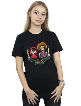 Women's Coco Miguel & Hector Cotton Boyfriend T-Shirt in Black Size: 2XL - Black - Size: 2XL - Disney - FashionsVida