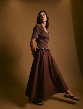 Pure Cotton Midi A-Line Skirt Brown female - Nobody's Child - FashionsVida