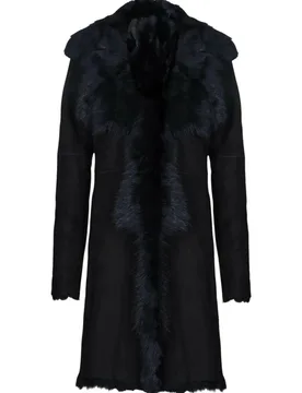 Women's Toscana Sheepskin Suede Trench Coat-Tbilisi in Black Size: 16 - Black - Size: 16 - Infinity Leather - FashionsVida