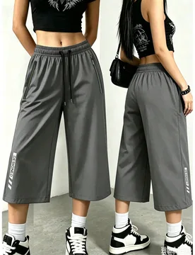 Moda Femenina Nuevos Pantalones Largos Casuales para Exteriores 4/3, Shorts Femeninos, Diseño Estampado, Ropa Deportiva Femenina de Verano - Shein - FashionsVida