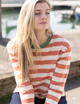 Women's Oxbridge Jersey T-Shirt Russet Stripe in Orange Size: 12 - Orange - Size: 12 - Kite - FashionsVida