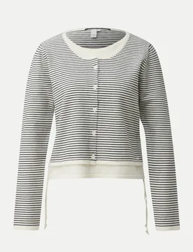 In-1 Ringelpullover mit Raffung Weiß L - Q/S designed by - FashionsVida