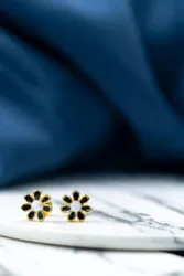 Women's Stainless Steel Colourful Floral Stud Earring in Black - Black - Size: One Size