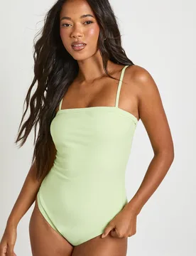 Womens Tummy Control Square Neck Swimsuit - Green Polyamide - Size 12 Uk - Boohoo - FashionsVida