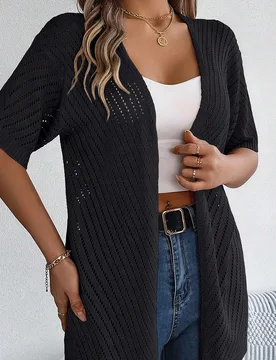 Cárdigan de punto hueco casual de primavera/verano, camisa protectora solar negra M - Shein - FashionsVida