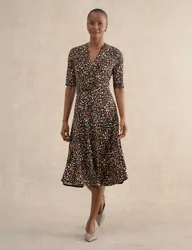 Jersey Printed V-Neck Midi Skater Dress Multi female