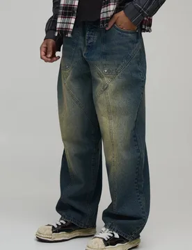 Herren Super Weite Jeans Hosen Mit Paneel-Design Und Waschung Antique Blue Größe 32R - boohooMAN - FashionsVida