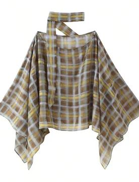 Top casual holgado para mujer con estampado de cuadros en contraste y bajo asimétrico, primavera/verano L - Shein - FashionsVida