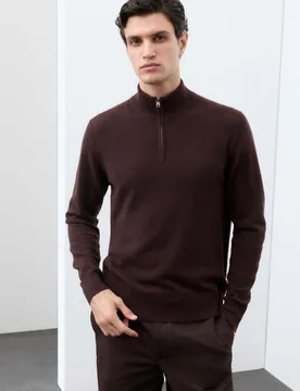 Pure Cashmere Half Zip Jumper Teak male - Autograph - FashionsVida