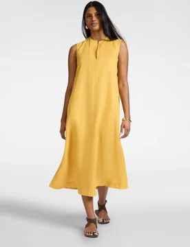 Vestido largo de lino con escote en v línea suave y amplia sin cierres - Elena Miró - FashionsVida
