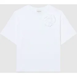 Camiseta de punto fino de mujer con flor en el hombro