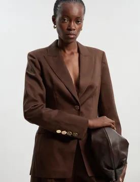 Womens Tailored Linen Single Breasted Blazer - Chocolate Lyocell - Size 10 Uk - Karen millen - FashionsVida