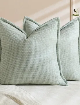 Pieza/2 piezas Funda de almohada de terciopelo suave verde claro con patrón de textura cruzada de chenilla, borde con banda, funda de cojín estilo g - Shein - FashionsVida