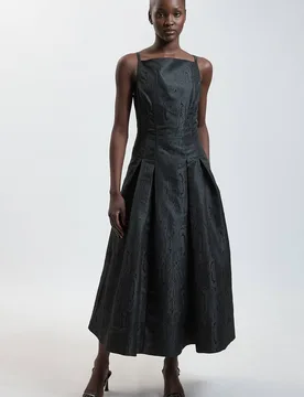 Women's Taffeta Twill Square Neck Strappy Midi Dress in Black Size: 10 - Black - Size: 10 - Karen millen - FashionsVida