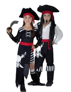 Piratenkapitän-Paarkostüm für Kinder Karneval schwarz-weiss-rot - BCI - FashionsVida