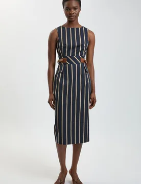 Womens Stripe Side Tab Pencil Midi Dress - Multicolour Cotton - Size 12 Uk - Karen millen - FashionsVida