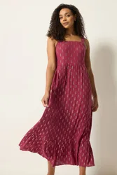 Women's Dobby Foil Detail Maxi Dress in Raspberry Size: 10 - Raspberry - Size: 10