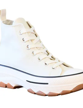 Women's High Top Canvas Casual Comfy Daily Wear Chunky Flatform Wedge Trainers in Beige Size: 3 - Beige - Size: 3 - IVACHY - FashionsVida