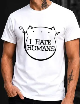 I hate humans Funny Cat Gift T-shirt Men's Short Sleeve Graphic Clothes All size tops S-6XL 100% Cotton Printed Tee - Aliexpress - FashionsVida