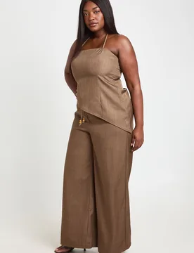 Womens Plus Crepe Beaded Wide Leg Trouser - Chocolate - Size 20 Uk - Boohoo - FashionsVida