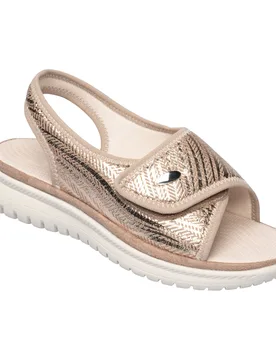 Bequem-Klettsandalette „Margot“ gold 42 Damen - wonderwalk - FashionsVida