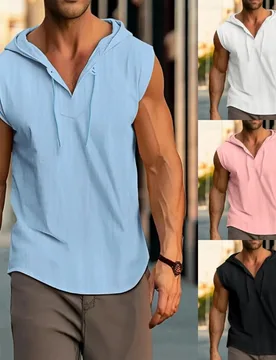 Summer Men's Sleeveless Hooded Pullover, Casual Lightweight Sleeveless Sports Top, Plain-Color Comfortable Hooded Sports Shirt - Aliexpress - FashionsVida