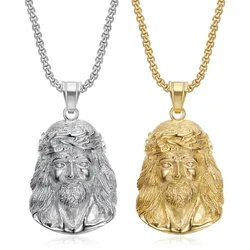 Religion Fashion Christian Jesus Head Pendant Gold Silver Color Stainless Steel Christ Necklace for Woman Man Religious Jewelry
