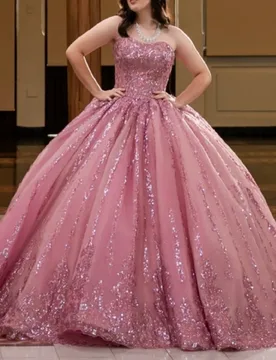 Pink Shiny Quinceanera Dresses Ball Gown Off The Shoulder Applique Lace Beading Crystal Tull Sweet 16 Dress Vestidos De 15 Anos - Aliexpress - FashionsVida