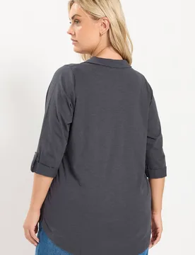 Women's Placket Shirt in Grey Size: 20 - Grey - Size: 20 - Yours - FashionsVida